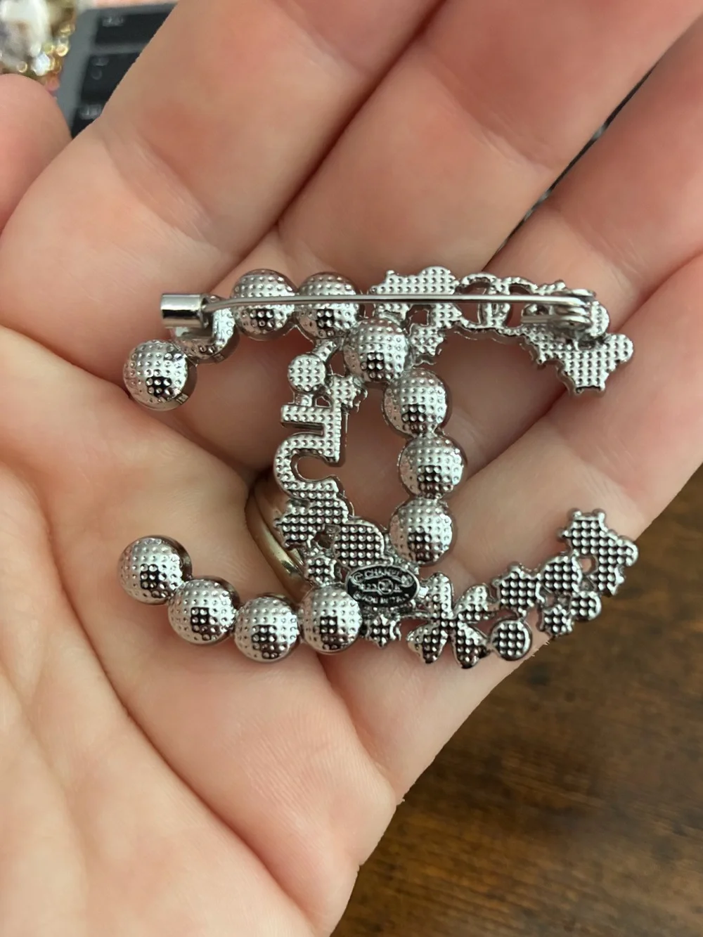 Pearl & Crystal Brooch - White Pearls with Silver Crystals